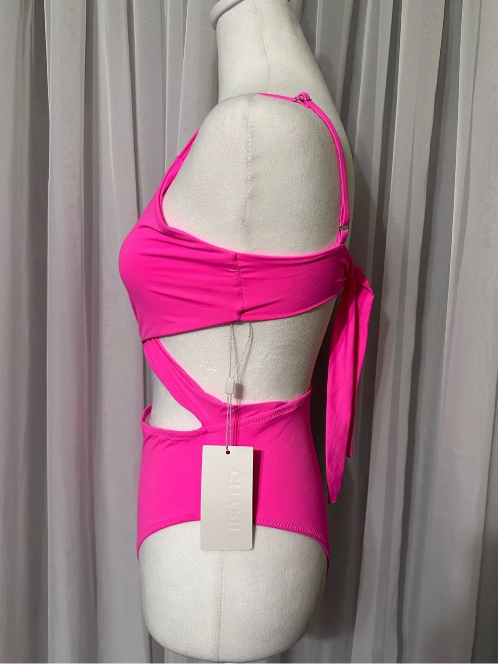Hot Pink Wrap Tie back High Waist One-Piece Swimsuit size M